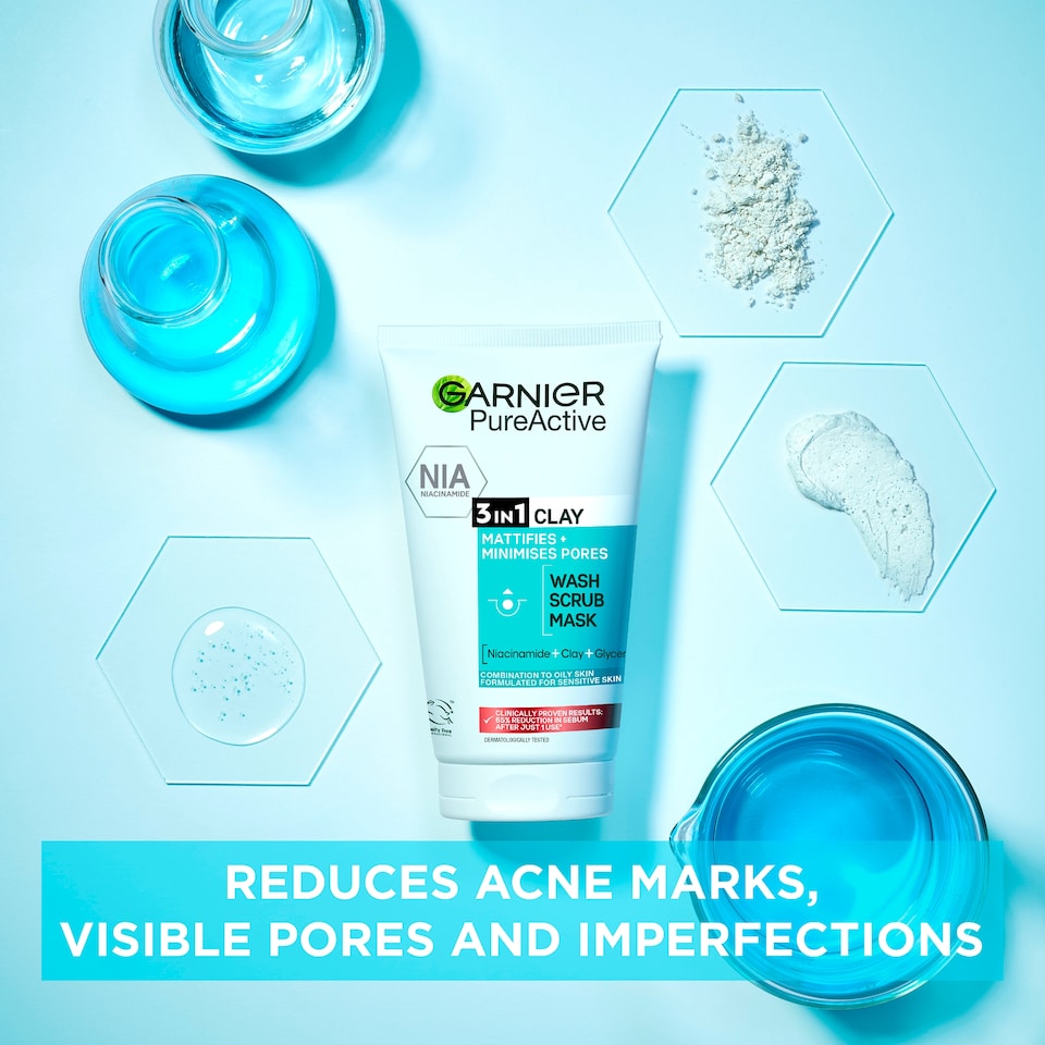image 1 of Pure Active 3In1 Clay Mask Scrub Wash 150Ml