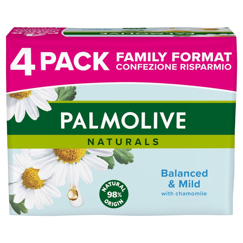 obrázok 1 z Palmolive Naturals tuhé mydlo s výťažkami harmančeka 4x90 g - family pack