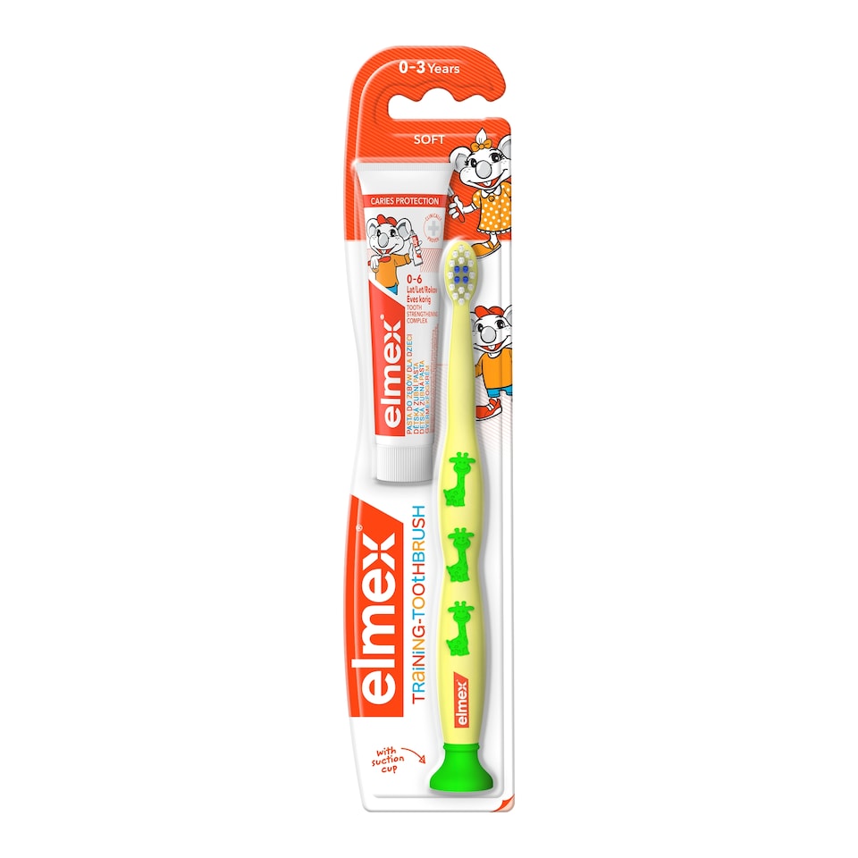 obrázok 1 z elmex® Kids cvičná detska zubná kefka pre deti vo veku 0 – 3 rokov 1 ks