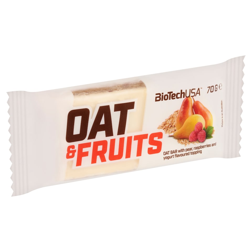 BioTechUSA Oat & Fruits zabszelet körtével és málnával, tetején joghurt ízű bevonattal mártva 70 g  1. kép