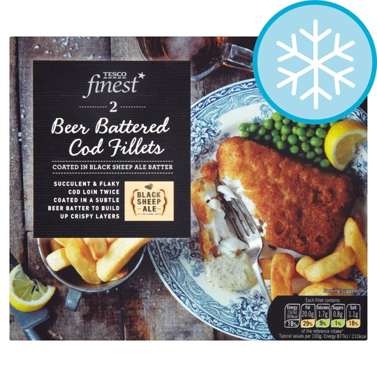Tesco Finest 2 Beer Battered Cod Fillets 380G Tesco Groceries