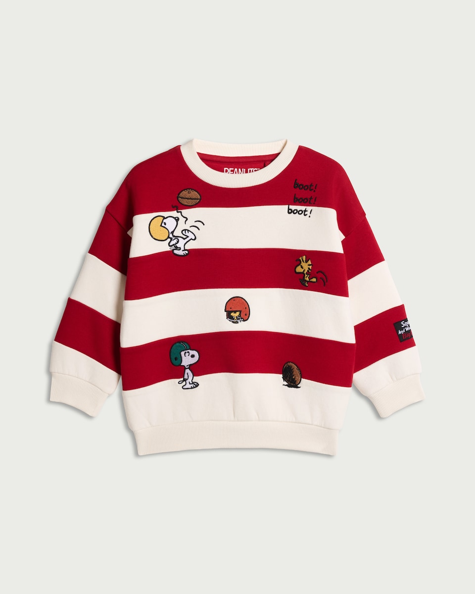 image 1 of Snoopy Cotton Rich Striped Sweatshirt in Red