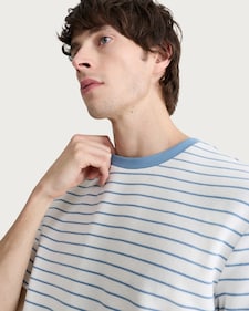 F&F Cotton Rich Heavyweight Stripe Print Short Sleeved T-Shirt in Blue