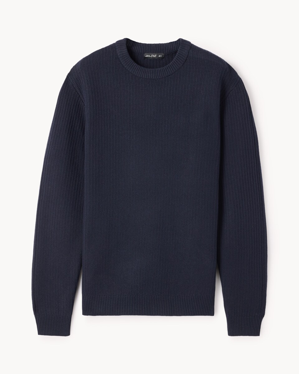 image 1 of F&F Ladder Stitch Crew Neck Jumper in Navy