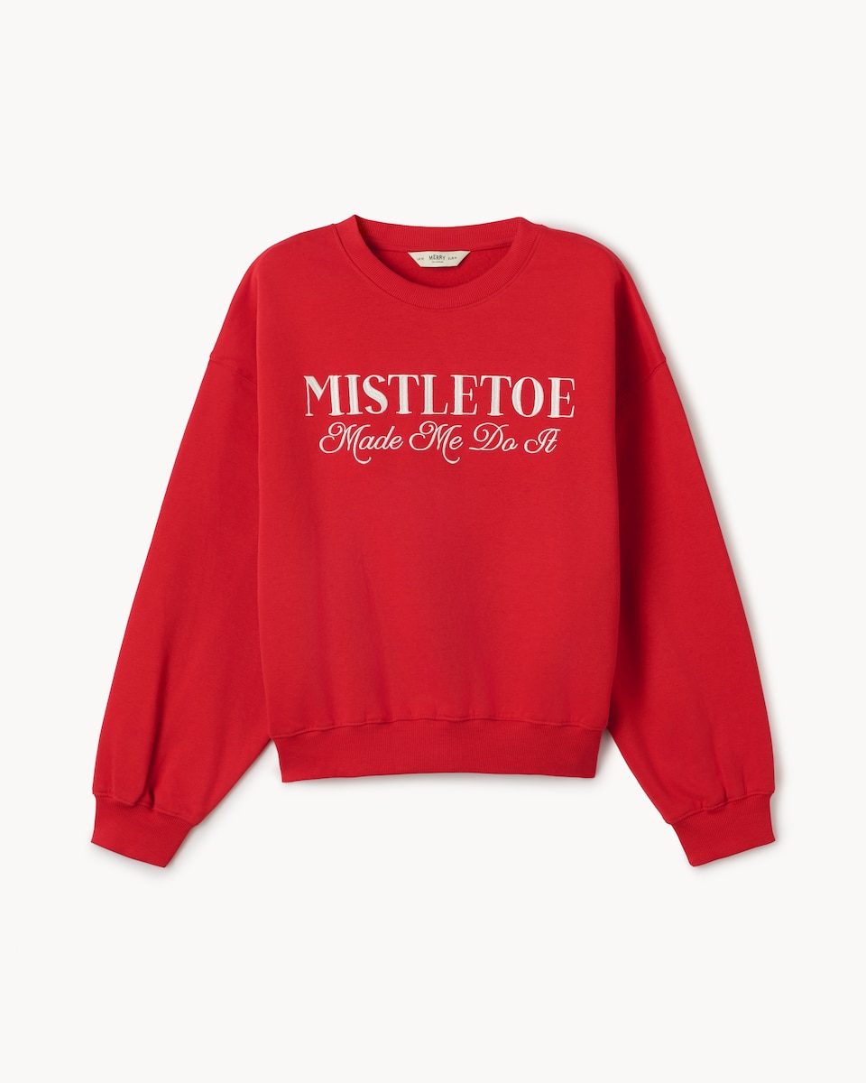 image 1 of Christmas Cotton Rich Mistletoe Sweatshirt in Red