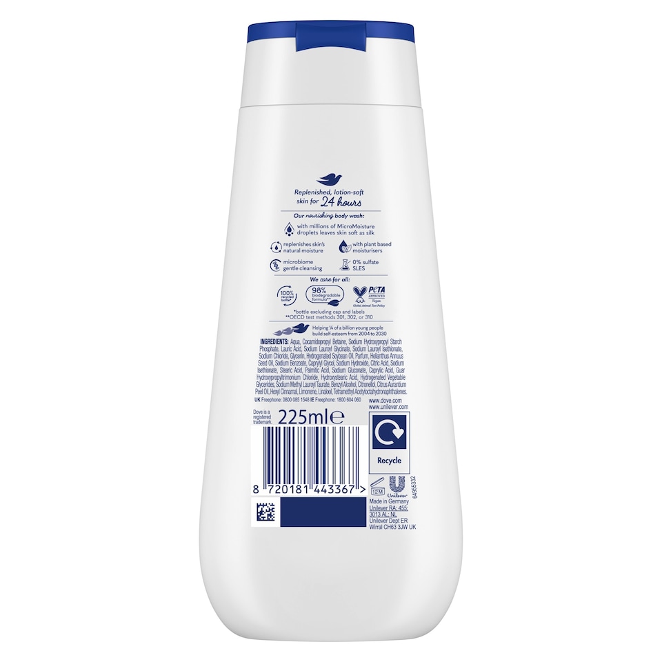 image 1 of Dove Deeply Nourishing 24hr Moisturisation Advanced Care Body Wash Shower Gel 225ml