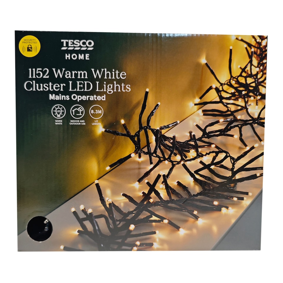 image 1 of Tesco 1152 Warm White Cluster LED Christmas Lights