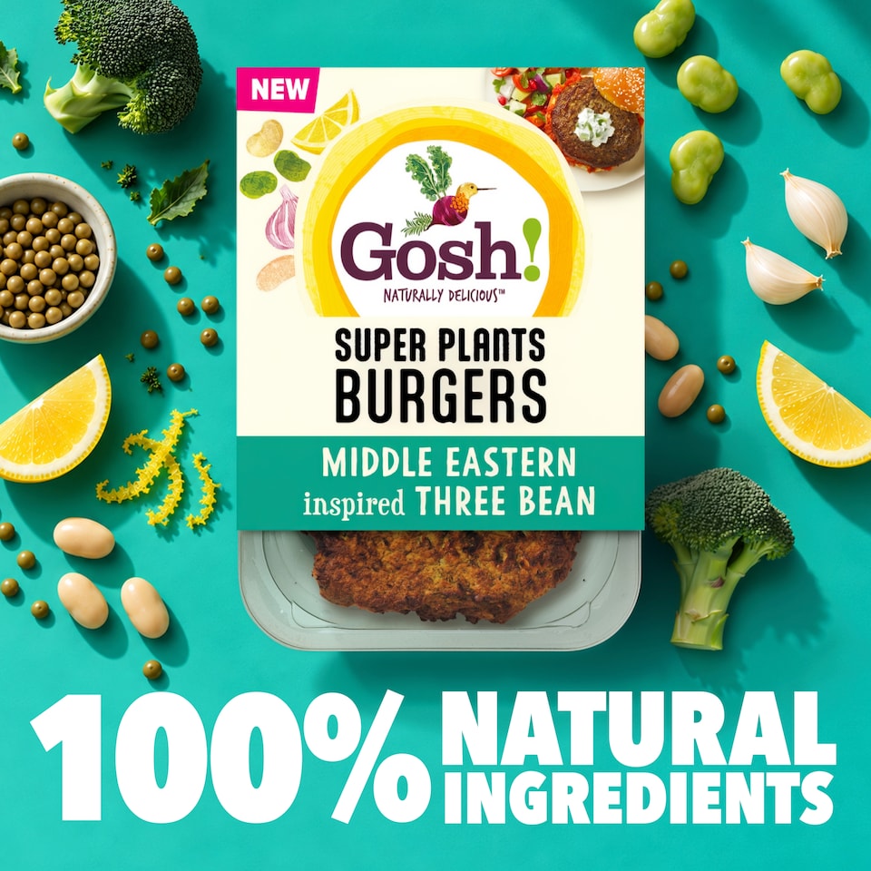 image 1 of Gosh! Super Plants Middle Eastern Broccoli & Broad Bean with Cherry Burgers 200g