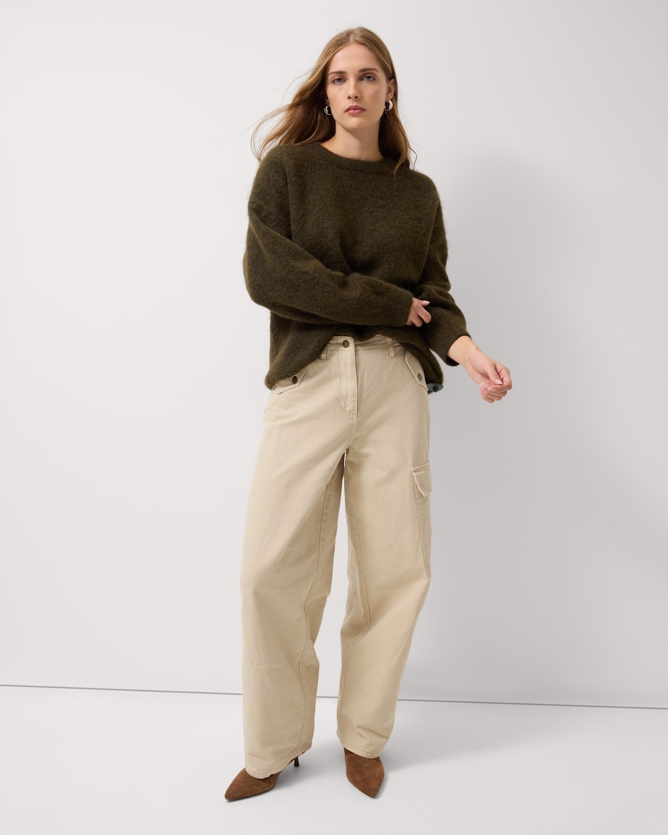 image 1 of F&F Crew Neck Longline Jumper in Olive