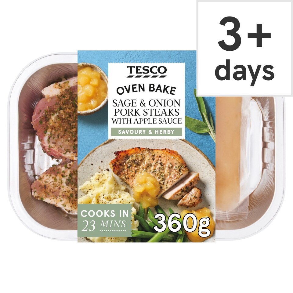 Tesco Sage & Onion Pork Steaks With Apple Sauce 360G Tesco Groceries