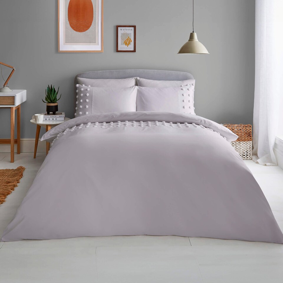 Silentnight Grey Tufted Spot Duvet Set Double