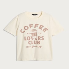 F&F Pure Cotton Coffee Lovers Club Print T-Shirt in Cream