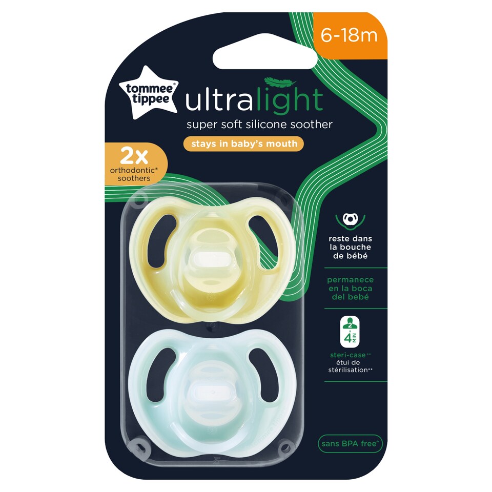 image 1 of Tommee Tippee Ultra-light Soothers, 6-18m, Pack of 2