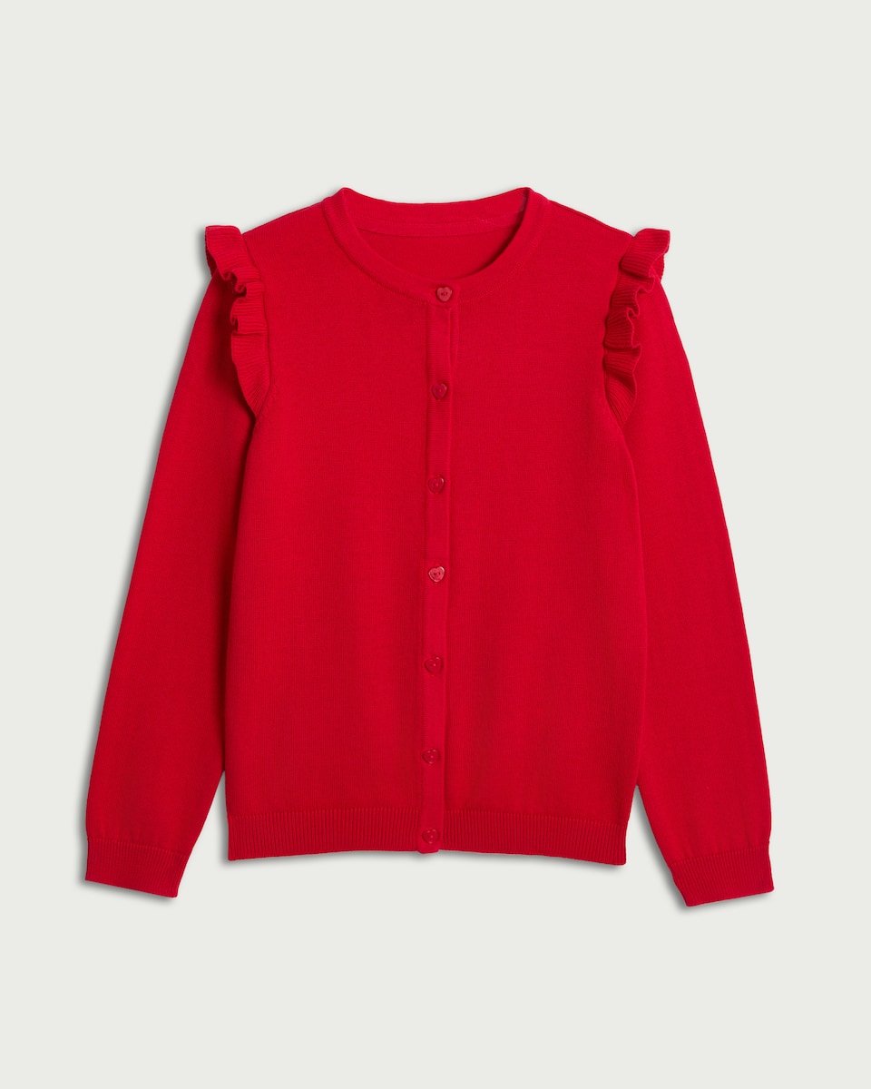 image 1 of F&F School Girls Pure Cotton Cardigan in Red
