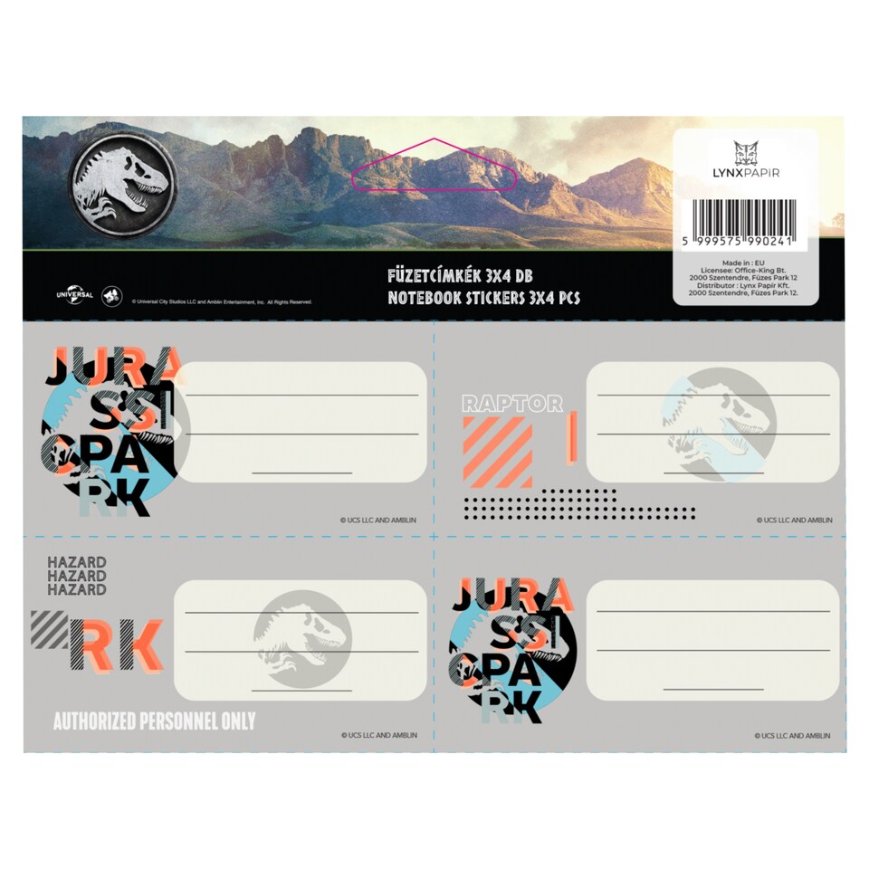 Lynx Jurassic Park Notebook Stickers 3 x 4 pcs