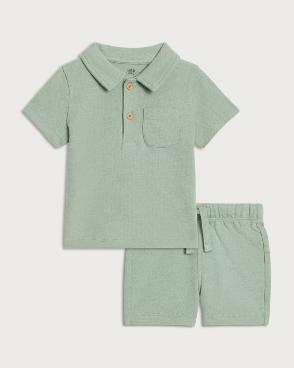 F&F Baby Pure Cotton Polo Shirt and Shorts Set in Green