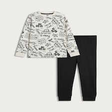 F&F Boys Pure Cotton Graffiti Printed Top and Cuffed Joggers Pyjamas in Multi