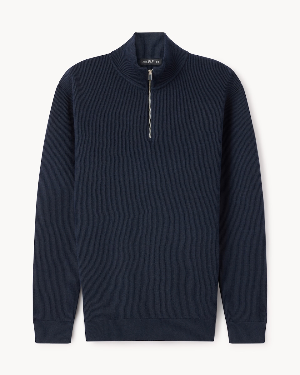 image 1 of F&F Ribbed Half Zip Jumper in Navy