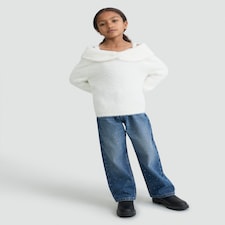 F&F Girls Off-Shoulder Fluffy Jumper in Cream