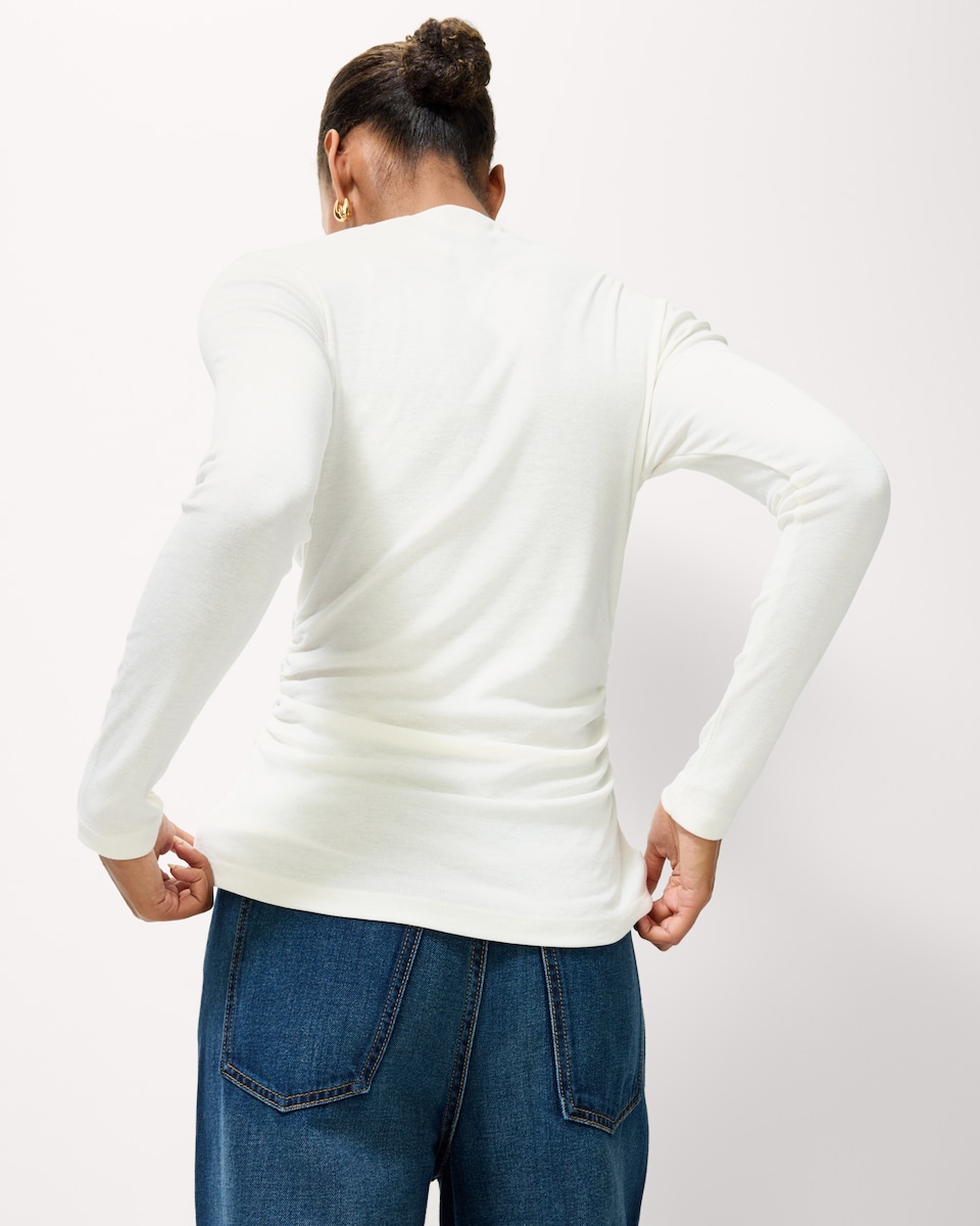 image 1 of F&F Ruched Side Long Sleeved Top in Cream