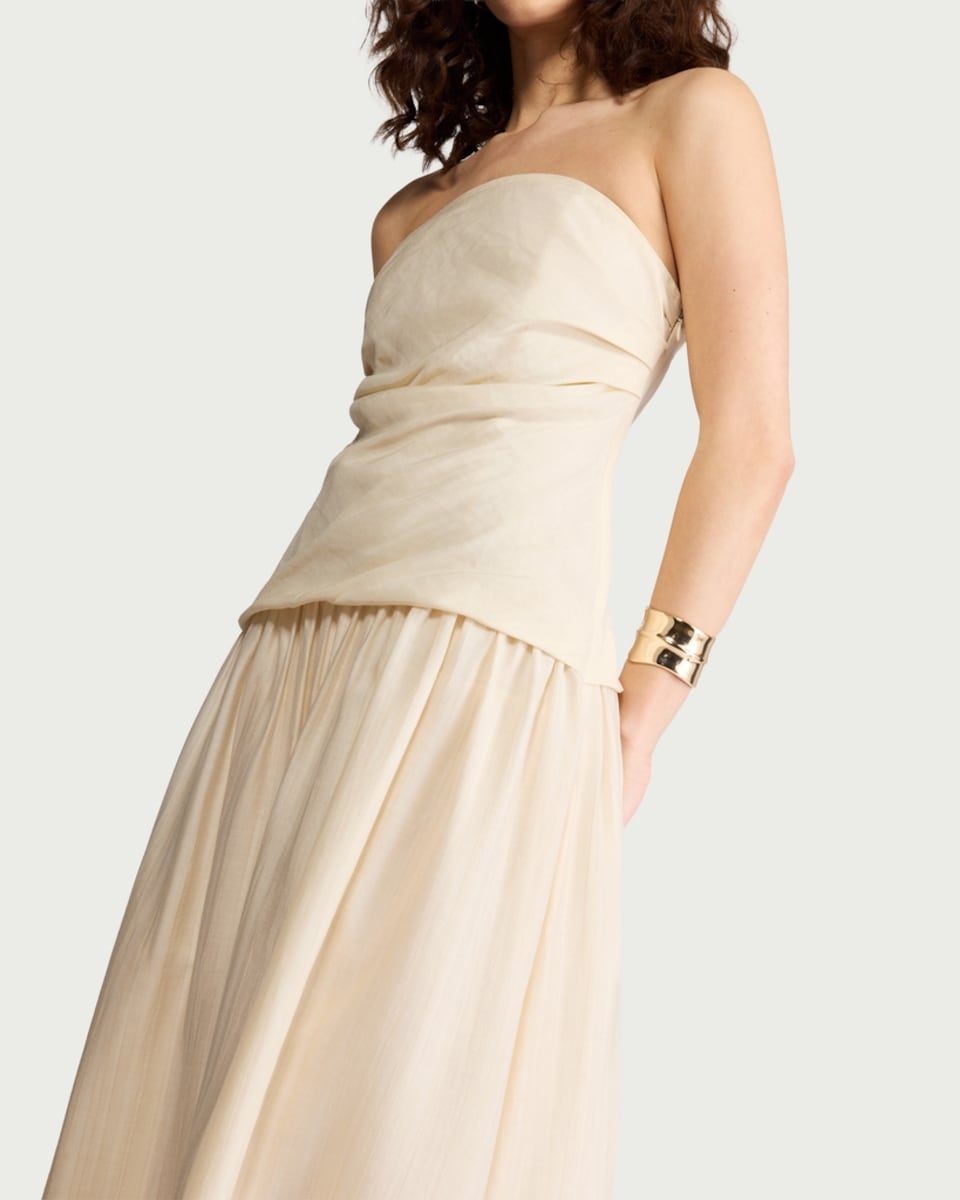 image 1 of F&F Linen Rich Bandeau Midi Dress in Cream