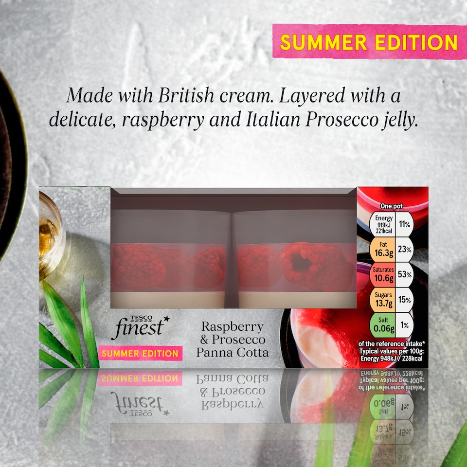image 1 of Tesco Finest 2 Raspberry & Prosecco Panna Cotta 194g