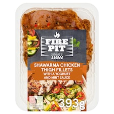 Tesco Firepit Shawarma Chicken Thigh Fillets with Yoghurt & Mint Sauce 393g