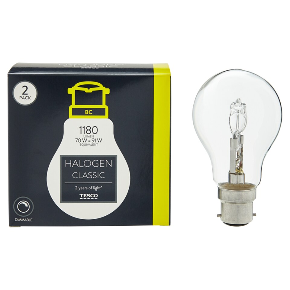 image 1 of Tesco Halogen 70W Classic Bayonet Cap 2 Pack