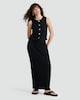 image 2 of F&F Textured Drawstring Bubble Midi Skirt in Black