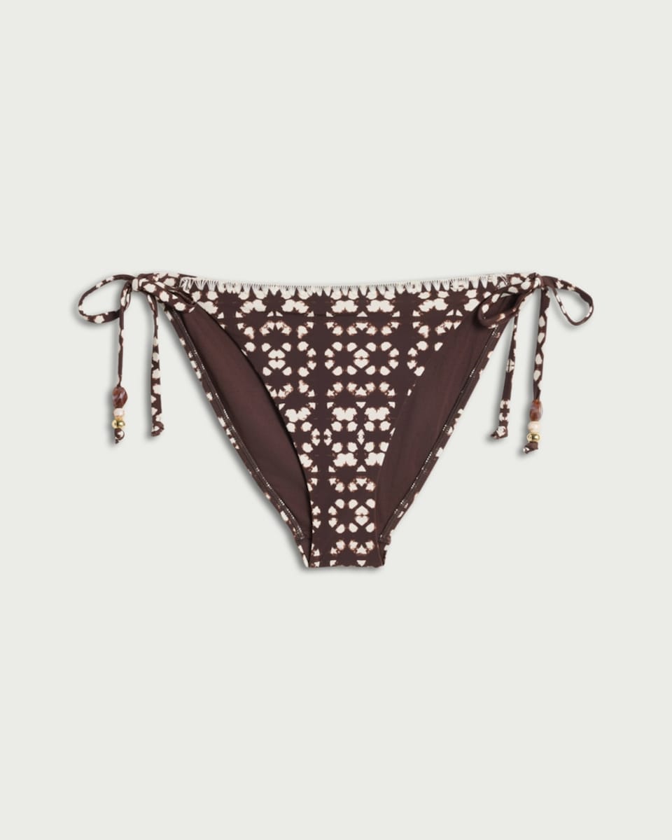 image 1 of F&F Tie-Dye Print Tie Side High Leg Bikini Bottoms in Chocolate