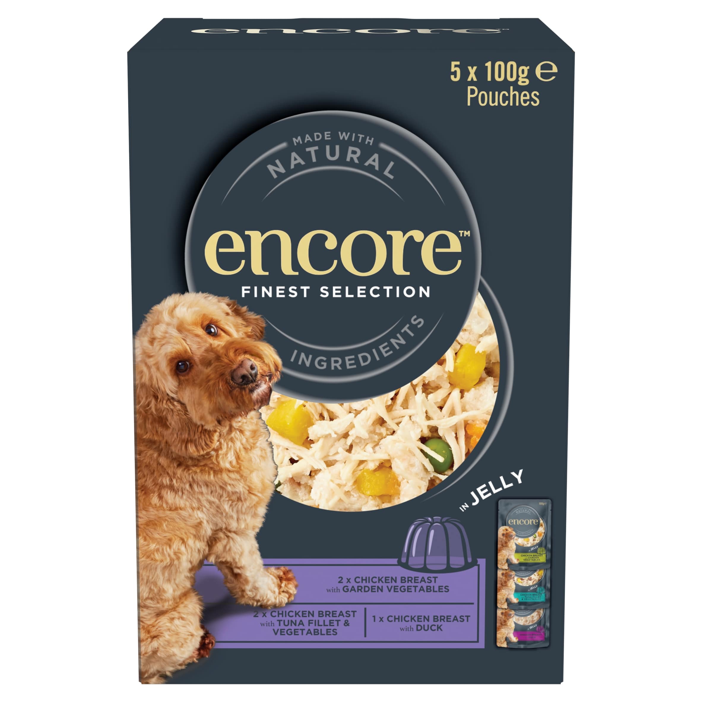 Encore Natural Wet Dog Food Finest Selection in Jelly Pouches 5 x 100g
