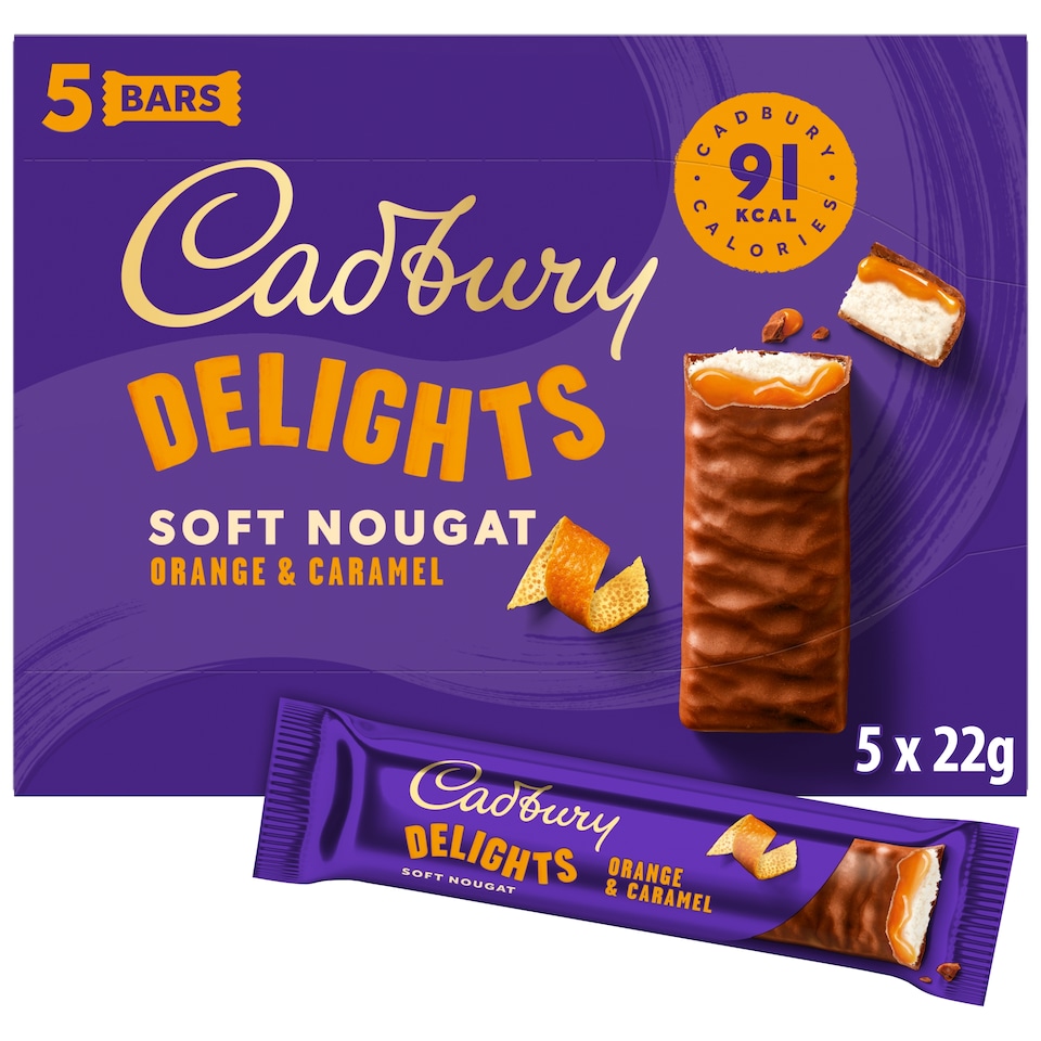 Cadbury Delights Orange Caramel Chocolate Nougat Bar 5 Pack 110g