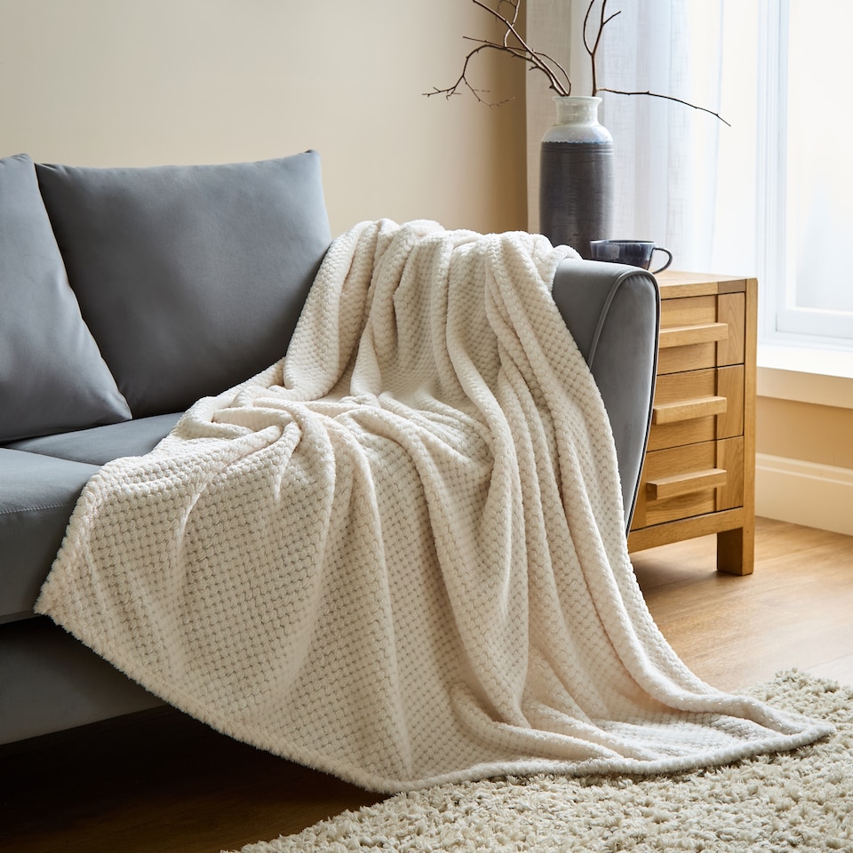 image 1 of Silentnight Supersoft Ecru Waffle Throw 130cm x 180cm