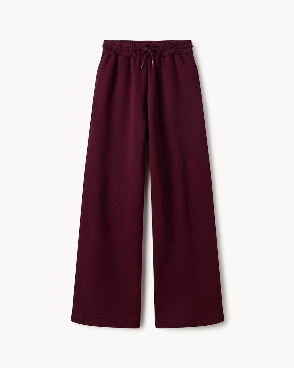 image 1 of F&F Cotton Rich Wide Leg Joggers in Burgundy