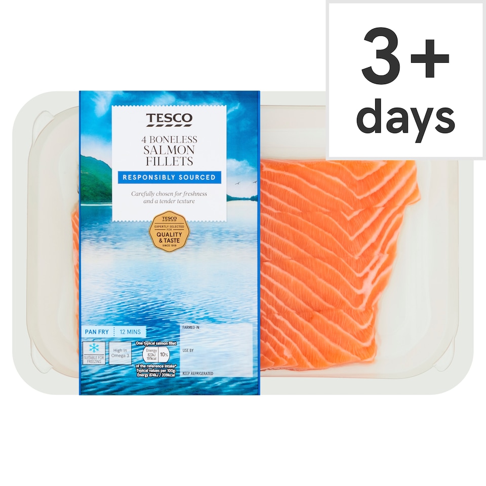 Tesco Boneless Salmon Fillets 4 Pack 520g