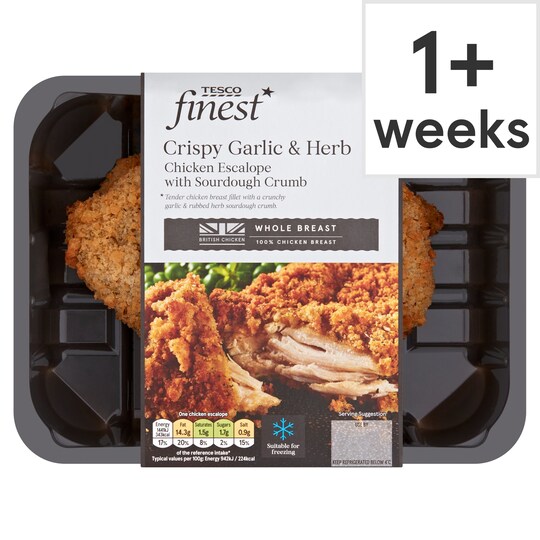Tesco Finest Crispy Garlic & Herb Chicken Escalope 320G Tesco Groceries
