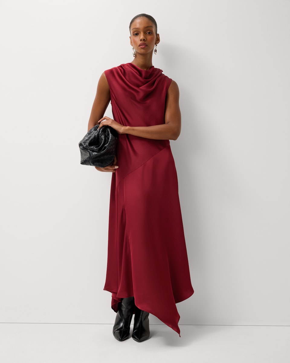 image 1 of F&F Satin Cowl Neck Midi Dress in Red
