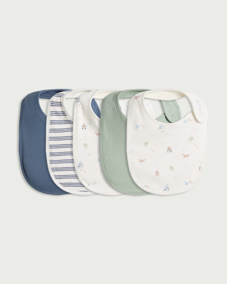 image 1 of F&F Baby 5-Pack Pure Cotton Printed Bibs in Blue
