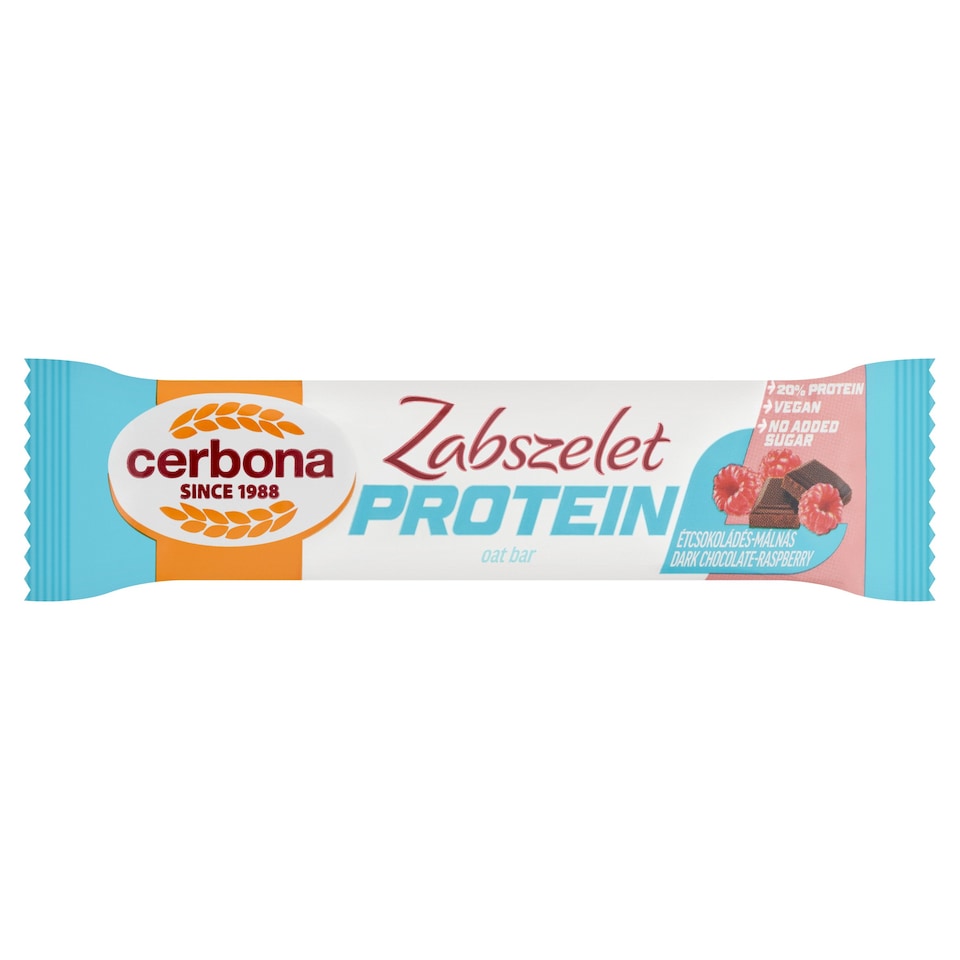 Cerbona Protein fehérjében gazdag étcsokoládés-málnás zabszelet édesítőszerekkel 40 g  1. kép