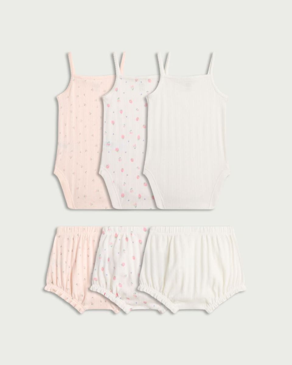 image 1 of F&F Baby 3-Pack Pure Cotton Vests and Bloomers Sets in Pink