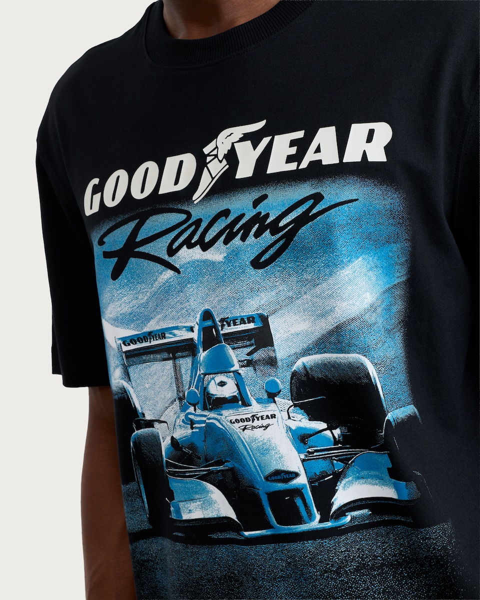 image 1 of Goodyear Pure Cotton Racing Print T-Shirt in Black