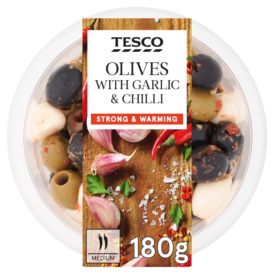 Tesco Olives With Garlic & Chilli 180g