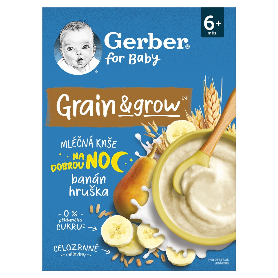 image 1 of GERBER Mléčná kaše pšenično-ovesná banán a hruška 200g