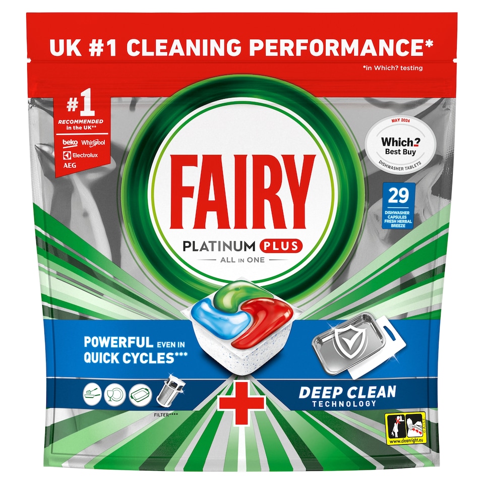 image 1 of Fairy Platinum Plus Deep Clean 29 Dishwasher Tablets 450G