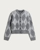 image 4 of F&F Knitted Argyle Print Button Up Cardigan in Multi Grey