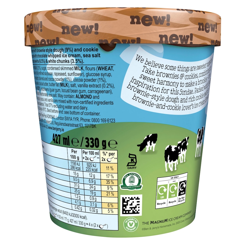 image 1 of Ben & Jerry's Sundae Brookies & Cream Ice Cream Tub 427ml