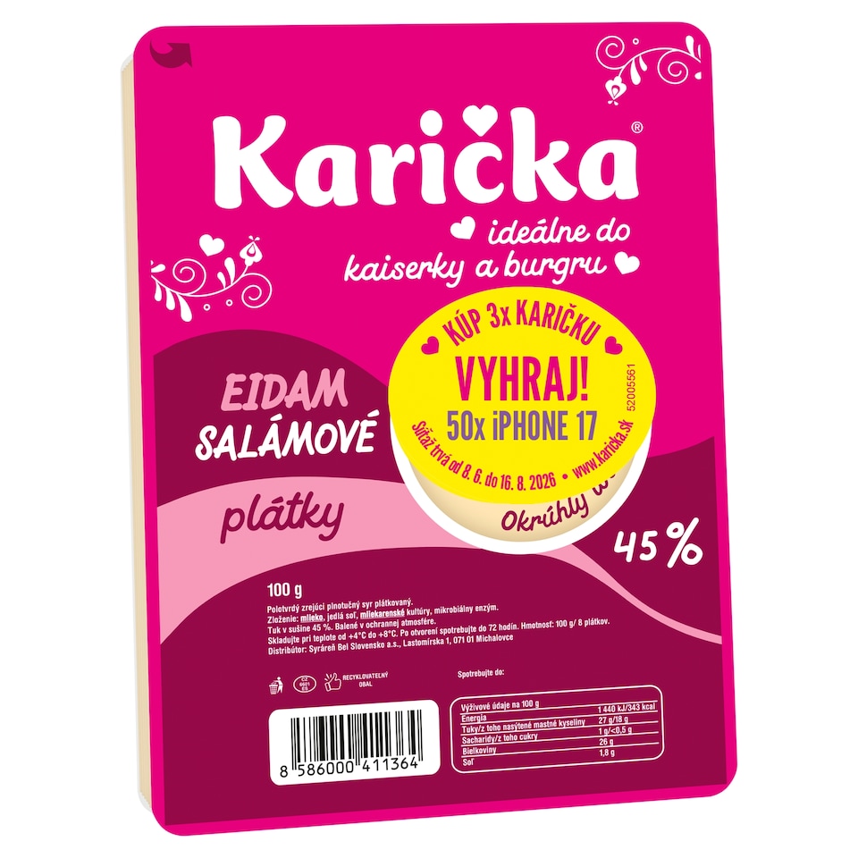 obrázok 1 z Karička Eidam 45 % salámové plátky 100 g