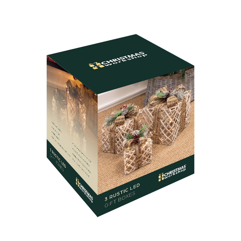 image 1 of Christmas Workshop 3 Rustic LED Gift Boxes