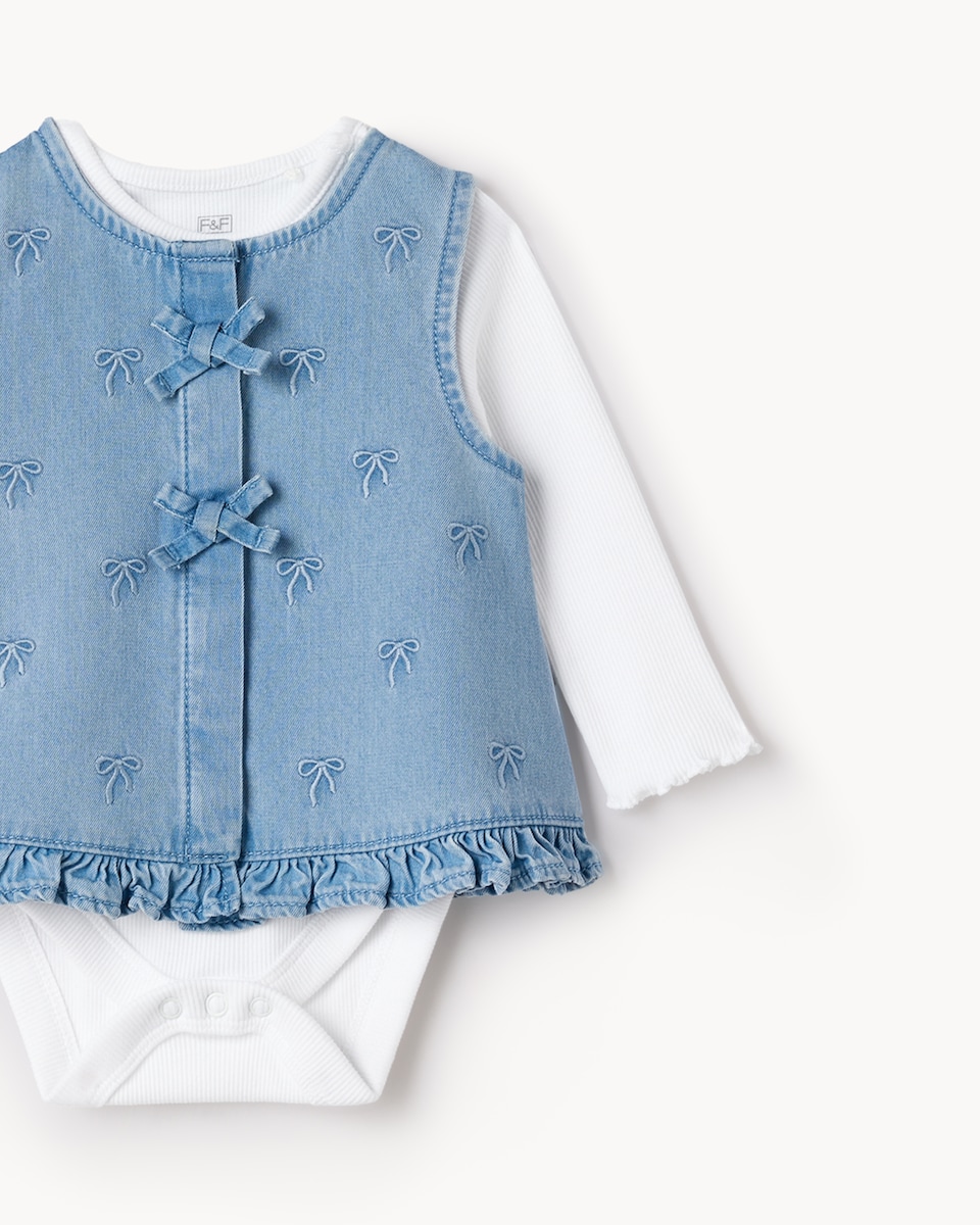 image 1 of F&F Baby 3-Piece Cotton Rich Embroidered Set in Blue