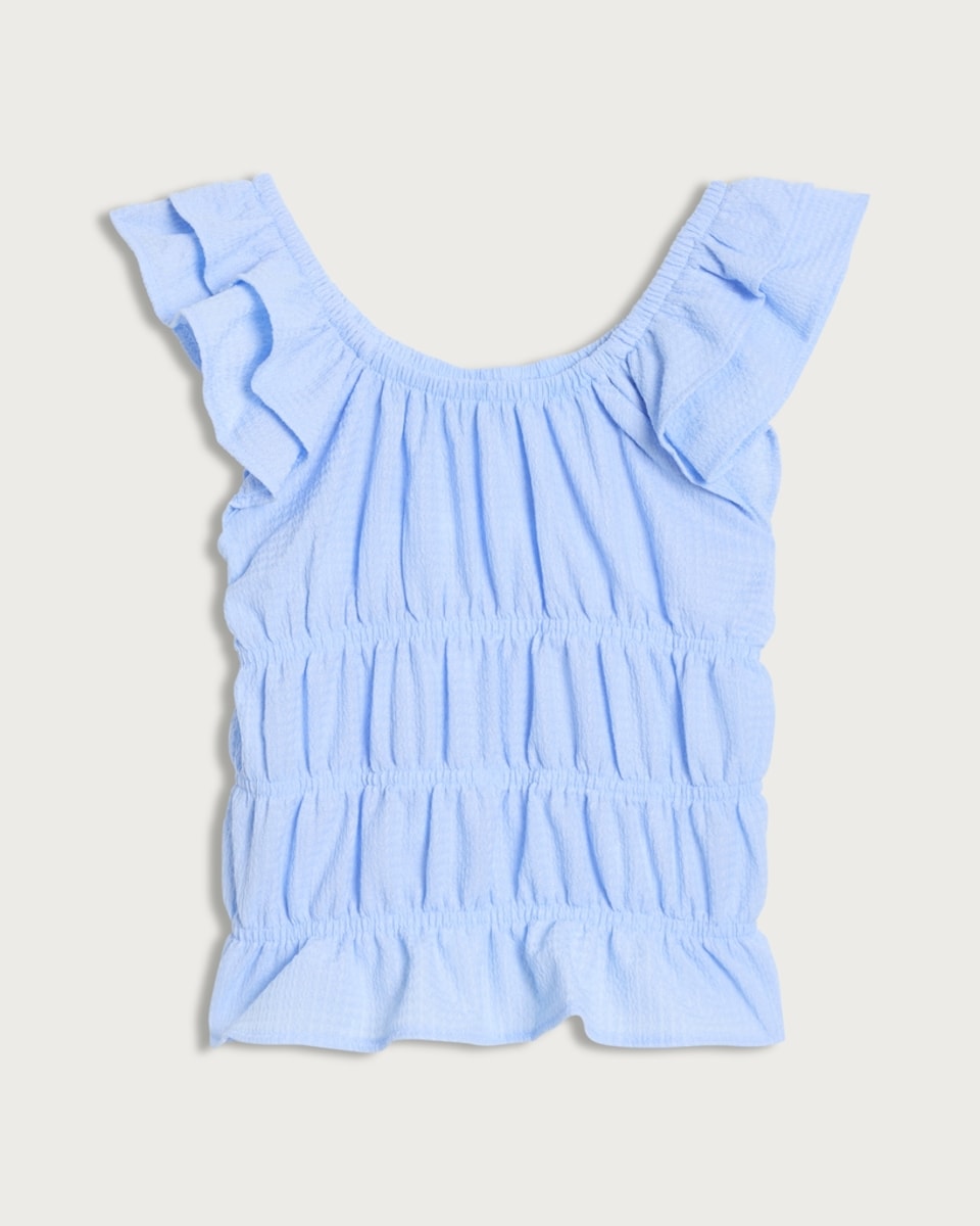 F&F Girls Crinkle Textured Frill Sleeved Top in Blue